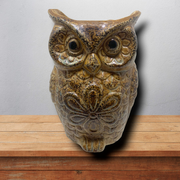 Vintage 1970's A Price Import Owl Pottery Candle Holder Japan Speckle Glazed - Picture 1 of 5